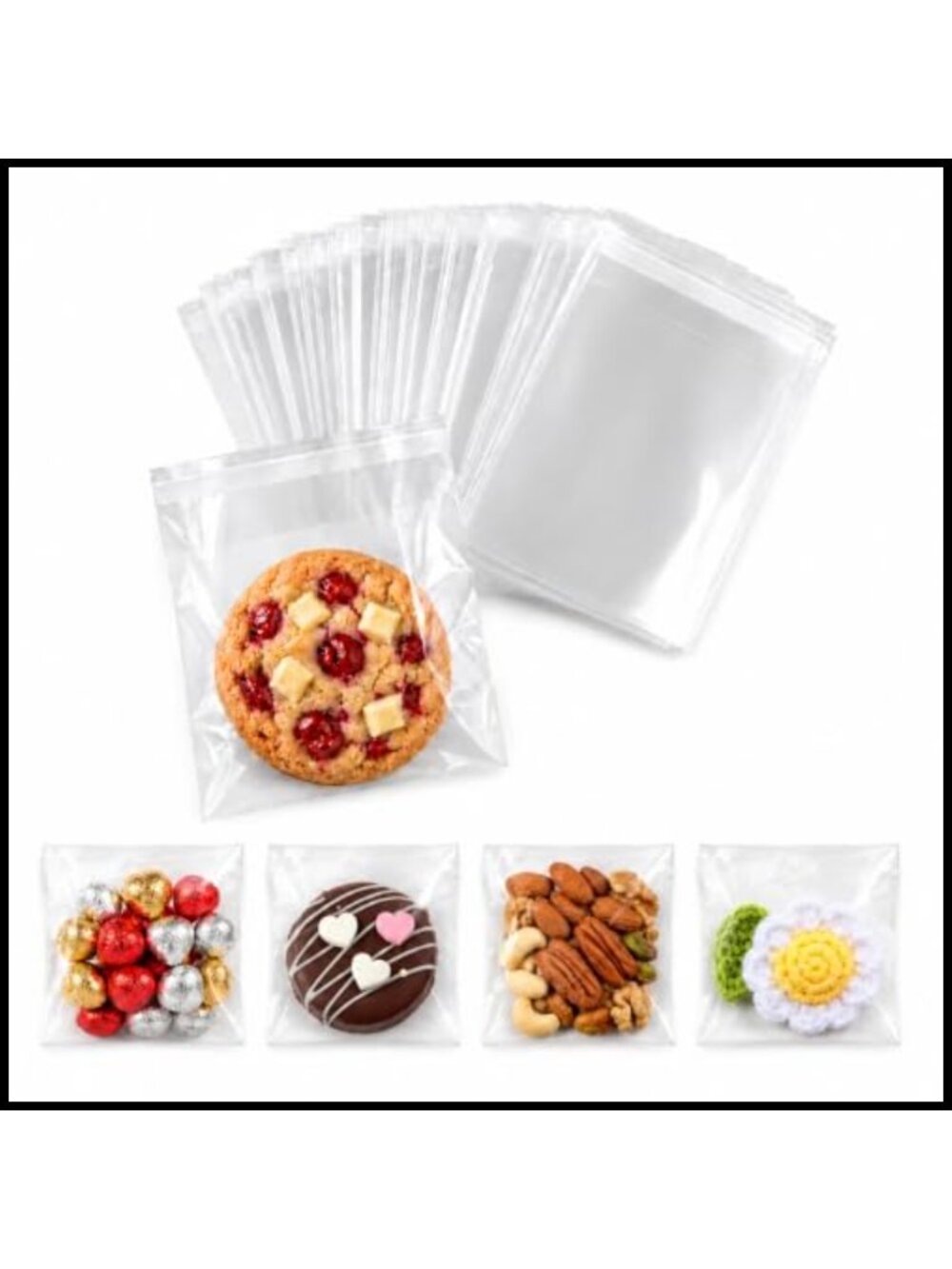 200 Pack Clear Cellophane Treat Bags Self Adhesive 4x4 Cookie Candy Gift Bags